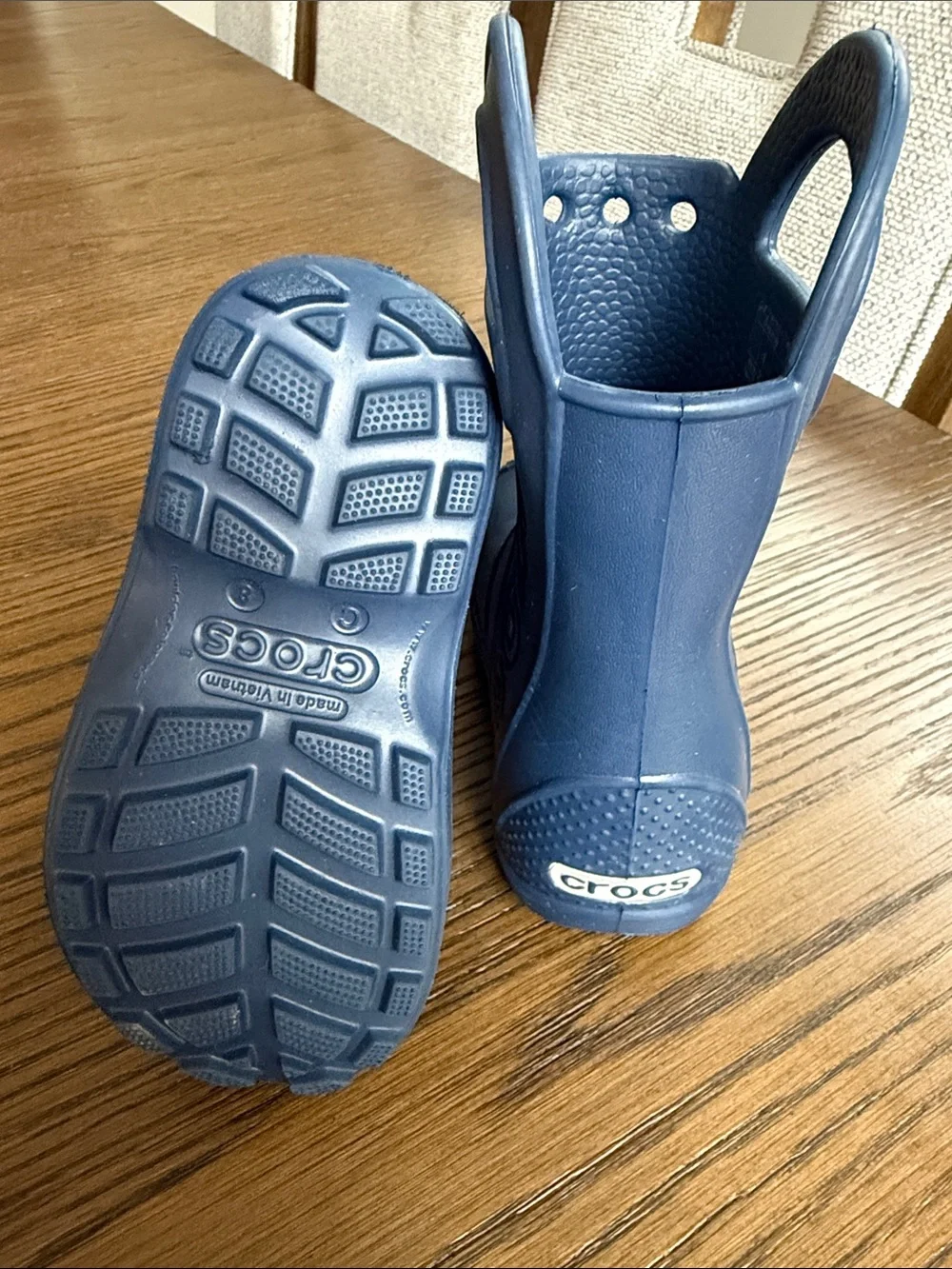 Never worn! CROCS Kids Blue Pull-On Rain Boots with Handles